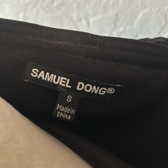 Samuel Dong Black Ruffle Zipper Front Zip Belted Midi Dress Size Small - Picture 8 of 8